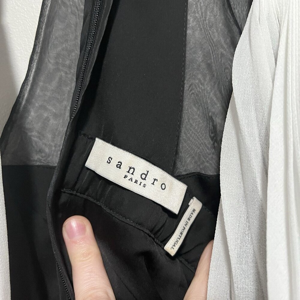 Sandro Black White Pleated Plisse‎ Mini Dress Size 1 - Picture 7 of 12